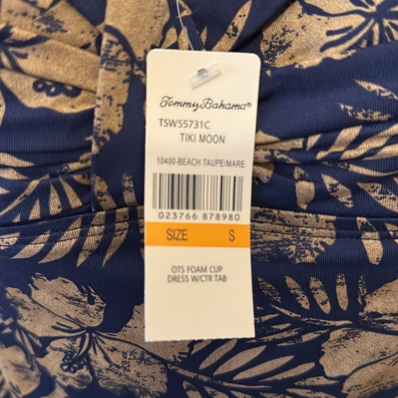 Tommy Bahama Tank Dress Navy Hibiscus Floral Size Small Brown & Blue - Picture 2 of 6